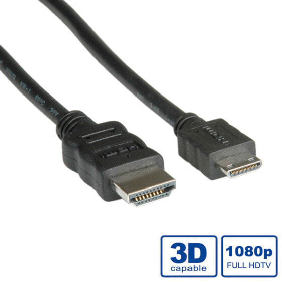 ROLINE HDMI High Speed Cable + Ethernet, A - C, M/M 2 m, 2 m, HDMI Type A (Standard), HDMI Type D (Micro), Audio Return Channel (ARC), Black
