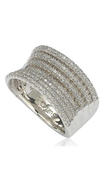 Suzy Levian Sterling Silver Cubic Zirconia Micro Pave Layered Concave Ring