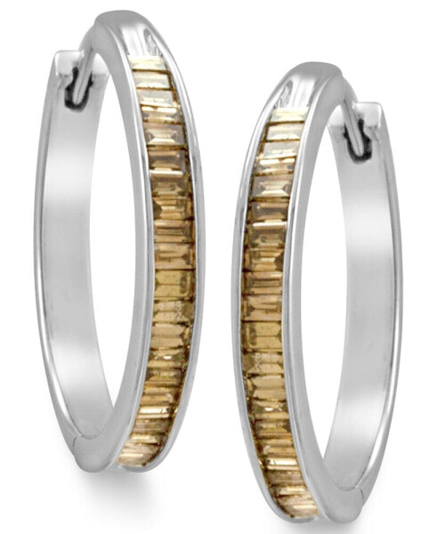 Sterling Silver Earrings, Champagne Diamond Baguette Hoop Earrings (1 ct. t.w.)