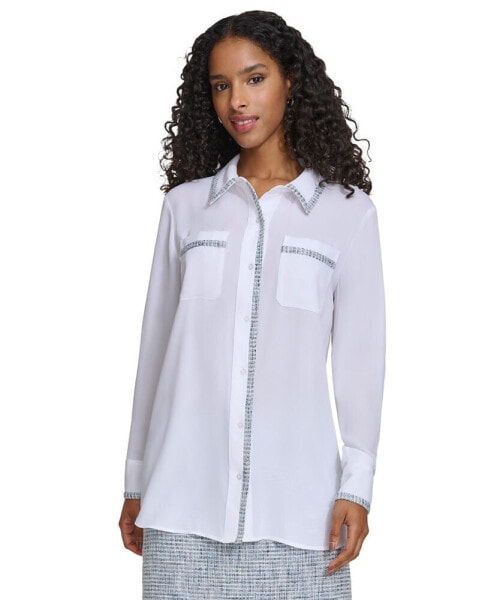 Women's Tweed-Trim Button Down Shirt