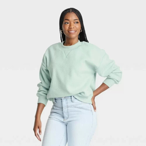 Universal Thread Women Light Blue Long-Sleeve Crewneck Fleece Sweatshirt Size XL