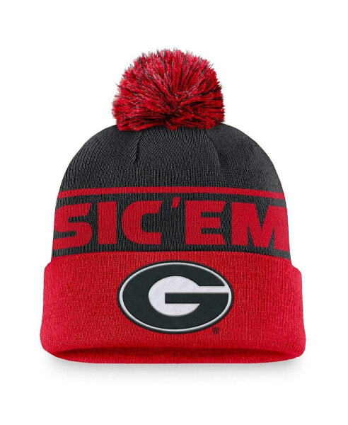 Men's Black/Red Georgia Bulldogs Local Peak Cuffed Knit Hat with Pom