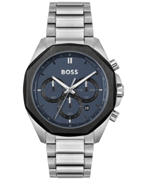 HUGO BOSS Men's Cloud Quartz Chronograph Silver-Tone Stainless Steel Watch 43mm