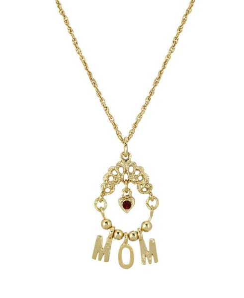 2028 gold-Tone Red Heart Charm MOM 18" Necklace