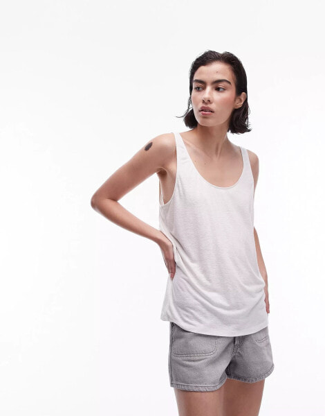 Topshop linen look scoop neck vest in white