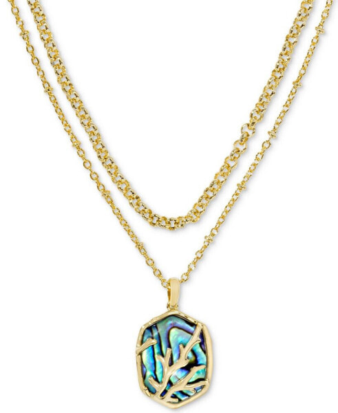 14k Gold-Plated Framed Stone Layered Pendant Necklace, 15" + 6" extender