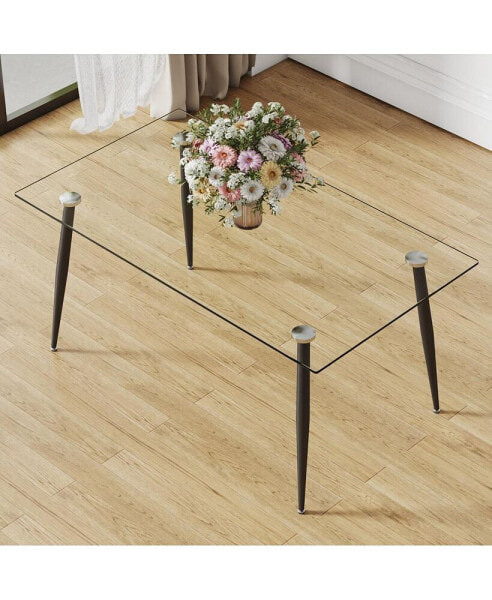 Rectangular Glass Dining Table, 63" x 35.4", Black Legs