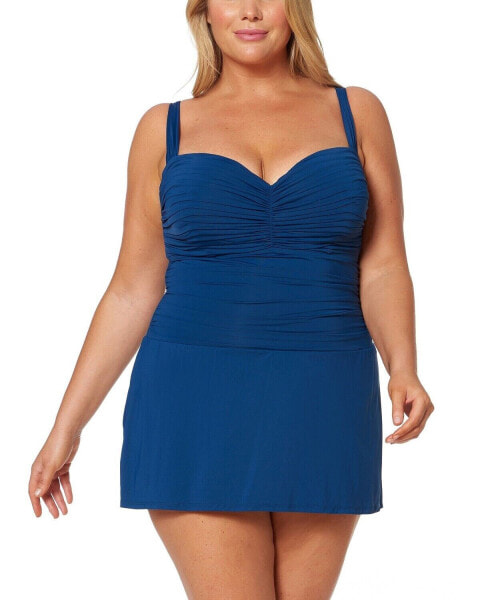 Bleu by Rod Beattie 259115 Women's Plus Size Ruched One-Piece Swim Dress Size 22