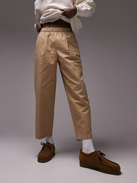 Topman wide leg crop trousers in brown