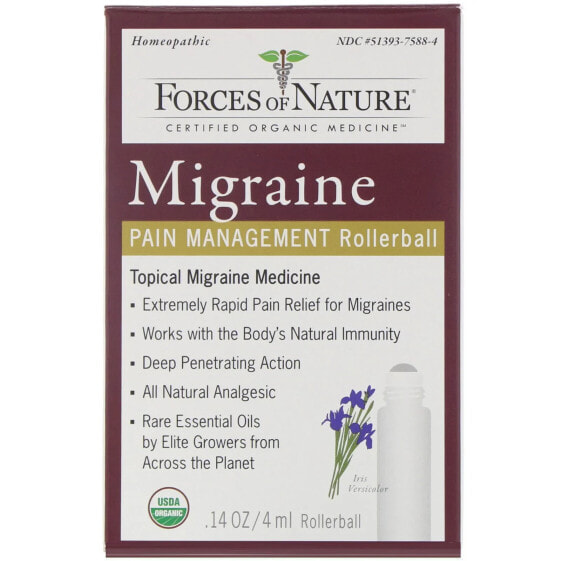 Мазь от боли в мышцах и суставах Forces Of Nature Migraine Roll-On органическая растительная медицина 4 мл