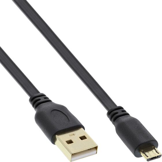 InLine Micro USB 2.0 Flat Cable USB A / Micro-B - black / gold - 3m