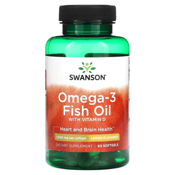 БАД Swanson Рыбий жир с витамином D и лимоном, 1,000 мг, 60 капсул