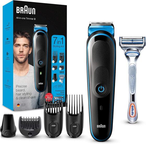 Braun 7-in-1 Trimmer Men Beard Trimmer Facial Hair Trimmer and Hair Trimmer, Black/Blue MGK3242