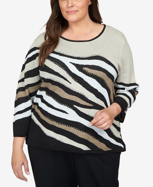 Plus Size Classic Animal Jacquard Beaded Top