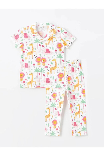 LCW baby Polo Yaka Kısa Kollu Baskılı Kız Bebek Pijama Takım mrglobal