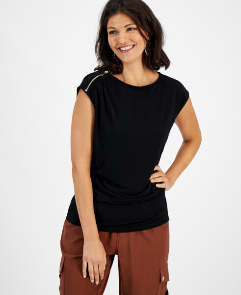 Women's Solid Zip-Shoulder Blouse, Created for Macy's