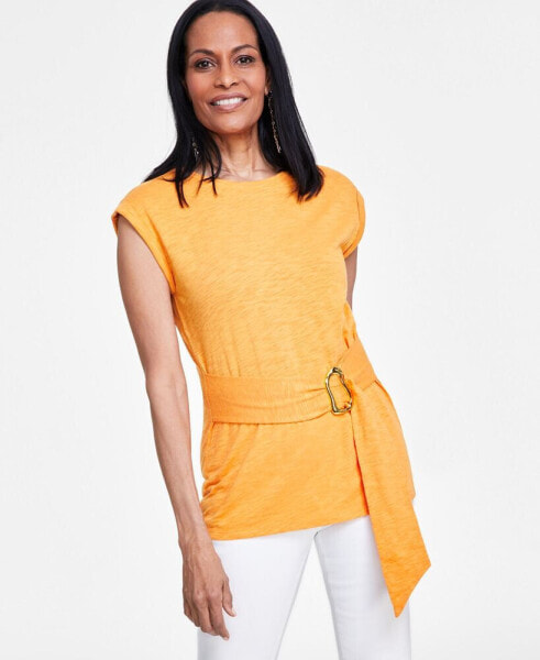 Women's Crewneck Belted Top, Created for Macy's