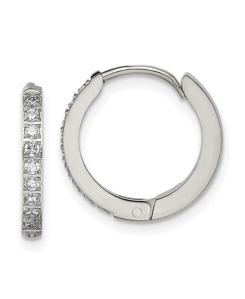 Stainless Steel Polished Crystal Hinged Hoop Earrings