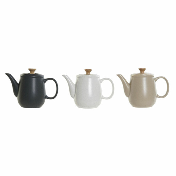 Чайник DKD Home Decor Teapot White Beige Natural Dark grey Rubber wood Plastic Stoneware 1 L 23 x 12 x 16,5 cm (3 Units)