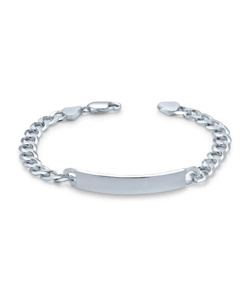 Bar Name Plated identification ID Bracelet For Men 6 MM Diamond Cut Miami Cuban Curb Link Chain Link 200 Gauge .925 Sterling Silver 9 Inch