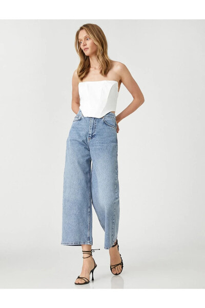 Geniş Crop Paça Kot Pantolon Yüksek Bel - Bianca Crop Jean