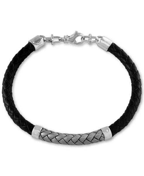EFFY® Men's Woven Bracelet in Leather and Sterling Silver