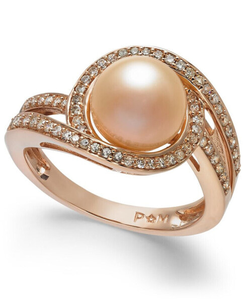 White Cultured Freshwater Pearl (9mm) and Diamond (1/3 ct. t.w.) Swirl Ring in 14k White Gold (Also Available in 14k Yellow Gold & 14k Rose Gold)