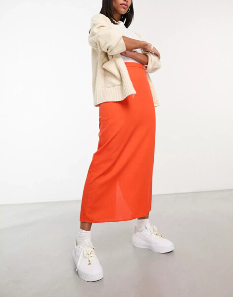 Urban Threads midaxi skirt in bright orange