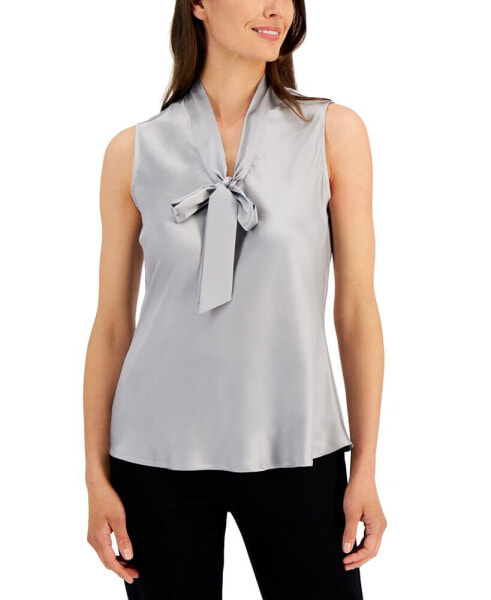 Petite Satin Tie-Front Sleeveless Blouse