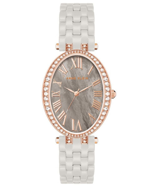 Women's Three-Hand Quartz Taupe Ceramic Bracelet Watch, 27mm