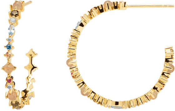 Позолоченные серьги с серебряными кольцами со сверкающими цирконами HALO Gold AR01-221-U