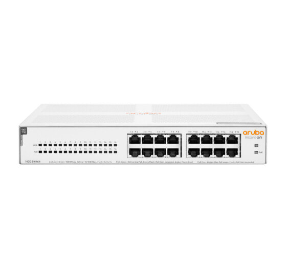 HPE Instant On 1430 16G Class4 PoE 124W - Unmanaged - L2 - Gigabit Ethernet (10/100/1000) - Power over Ethernet (PoE) - Rack mounting - 1U