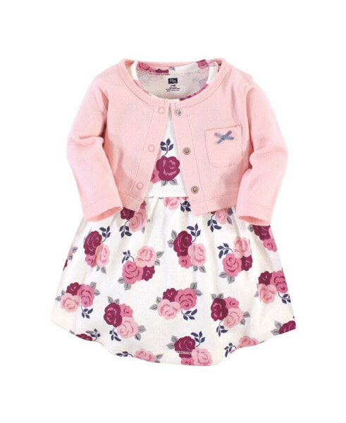 Baby Girls Cotton Dress and Cardigan 2pc Set, Blush Floral