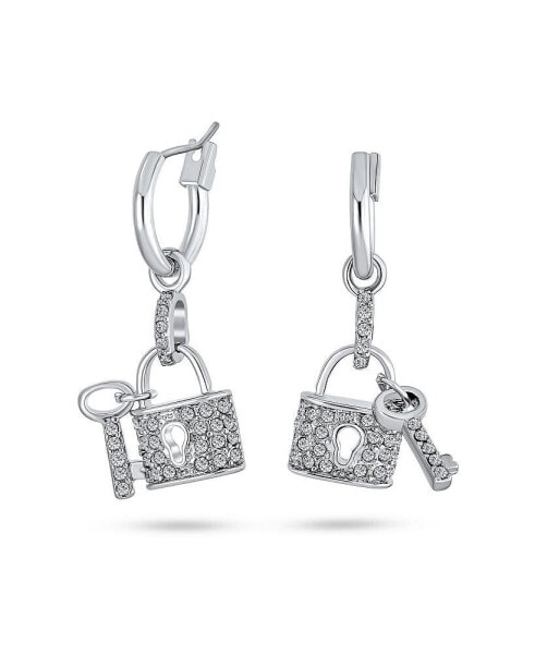 Серьги Bling Jewelry с подвесками Замок и Ключ облицованные кристаллами для женщин пары ризя Родийтированная латунь