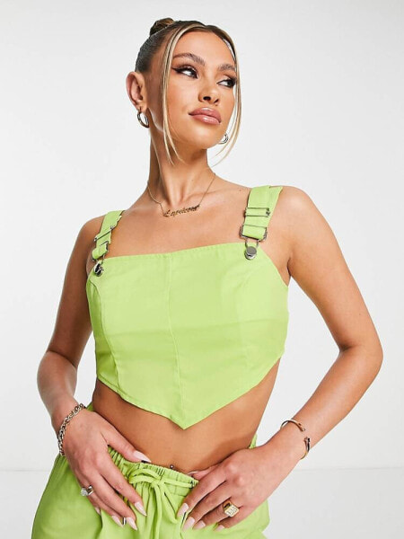 I Saw It First corset top with buckle detail co-ord in lime