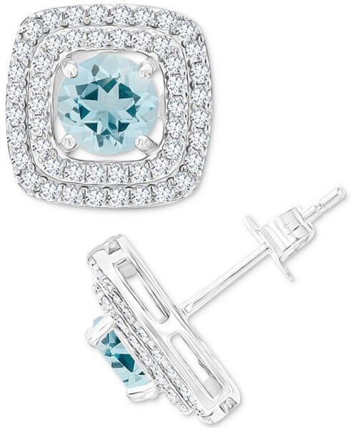 Gemstone & Lab-Grown White Sapphire (5/8 ct. t.w.) Square Halo Birthstone Stud Earrings in Sterling Silver