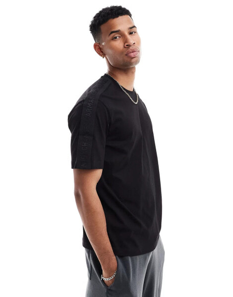 Armani Exchange t-shirt in black with logo shoulder taping