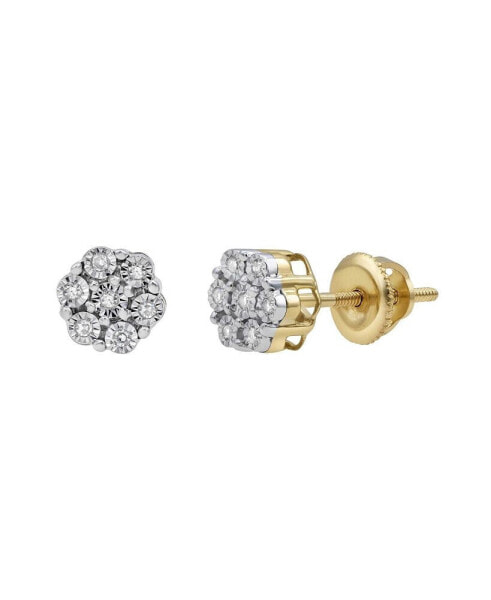 Round Cut Natural Certified Diamond (0.05 cttw) 10k Yellow Gold Earrings Micro Cluster Design