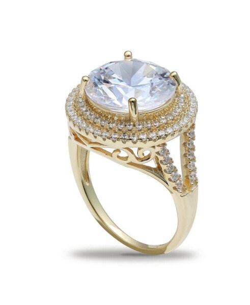 Cubic Zirconia Double Pave Halo Ring (7-1/2 ct. t.w.) in 18K Gold Plated Sterling Silver