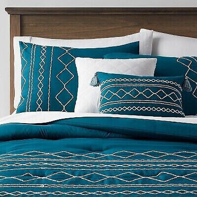 5pc Full/Queen Kenton Diamond Stitch Comforter Bedding Set Dark Teal Blue -