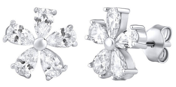 Silver earrings flowers with zircons ZT52509