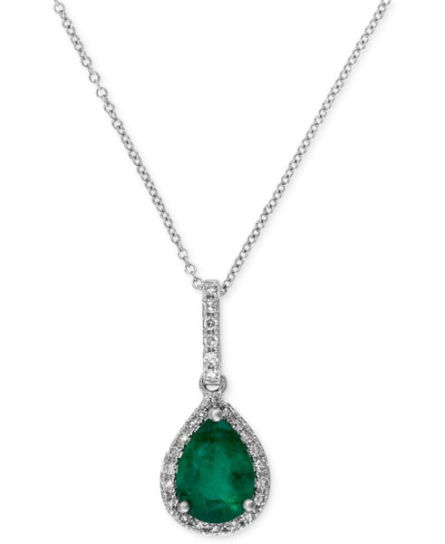Brasilica by EFFY® Emerald (9/10 ct. t.w.) and Diamond (1/8 ct. t.w.) Drop Pendant in 14k White Gold, Created for Macy's