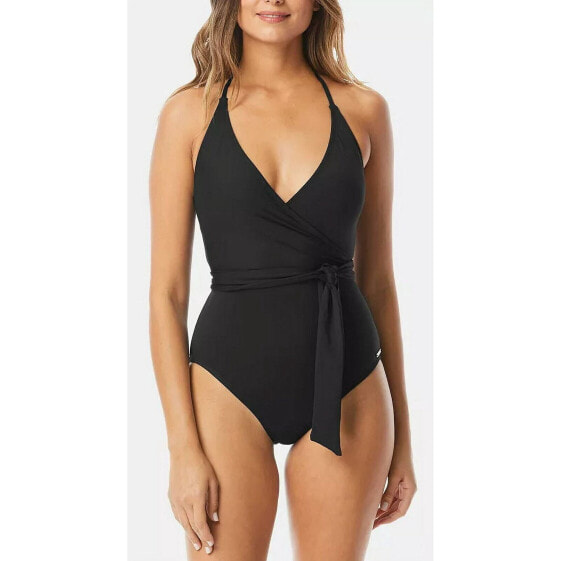 Vince Camuto Surf Shades V-Neck Wrap Tie One-Piece Swimsuit Black 12