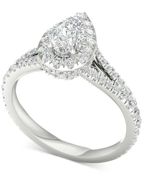 IGI Certified Diamond Pear Halo Engagement Ring (1-1/3 ct. t.w.) in Platinum