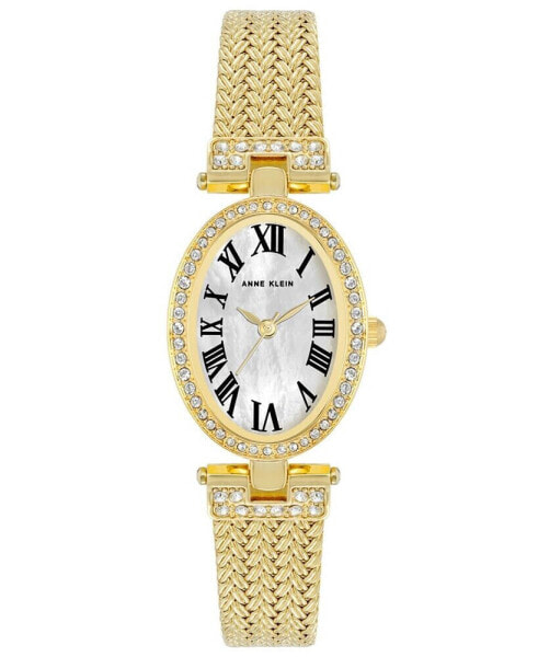 Women's Three-Hand Quartz Gold-Tone Stainless Steel Woven Mesh Bracelet Watch, 22mm