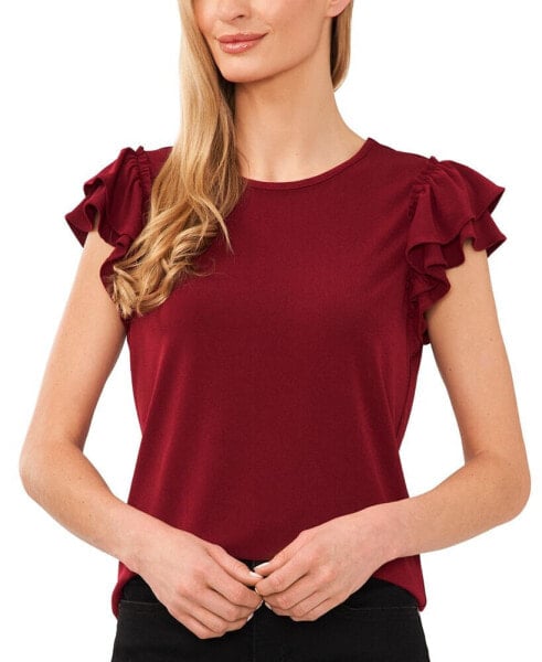 Women's Ruffled Flutter-Sleeve Short Sleeve Knit Top