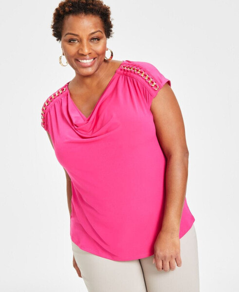 Plus Size Laced-Chain-Shoulder Top, Created for Macy's