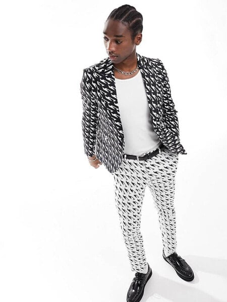 Twisted Tailor munro houndstooth suit jacket in black and white