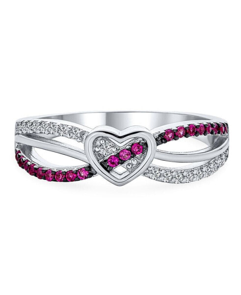 Romantic Danity CZ Accent Cubic Zirconia Twisting Intertwined Bands Pink Infinity Promise Heart Ring For Women .925 Sterling Silver