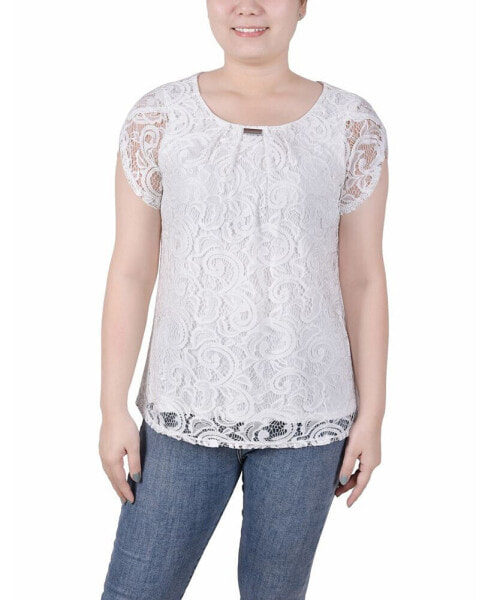 Petite Lace Petal Short Sleeve Top